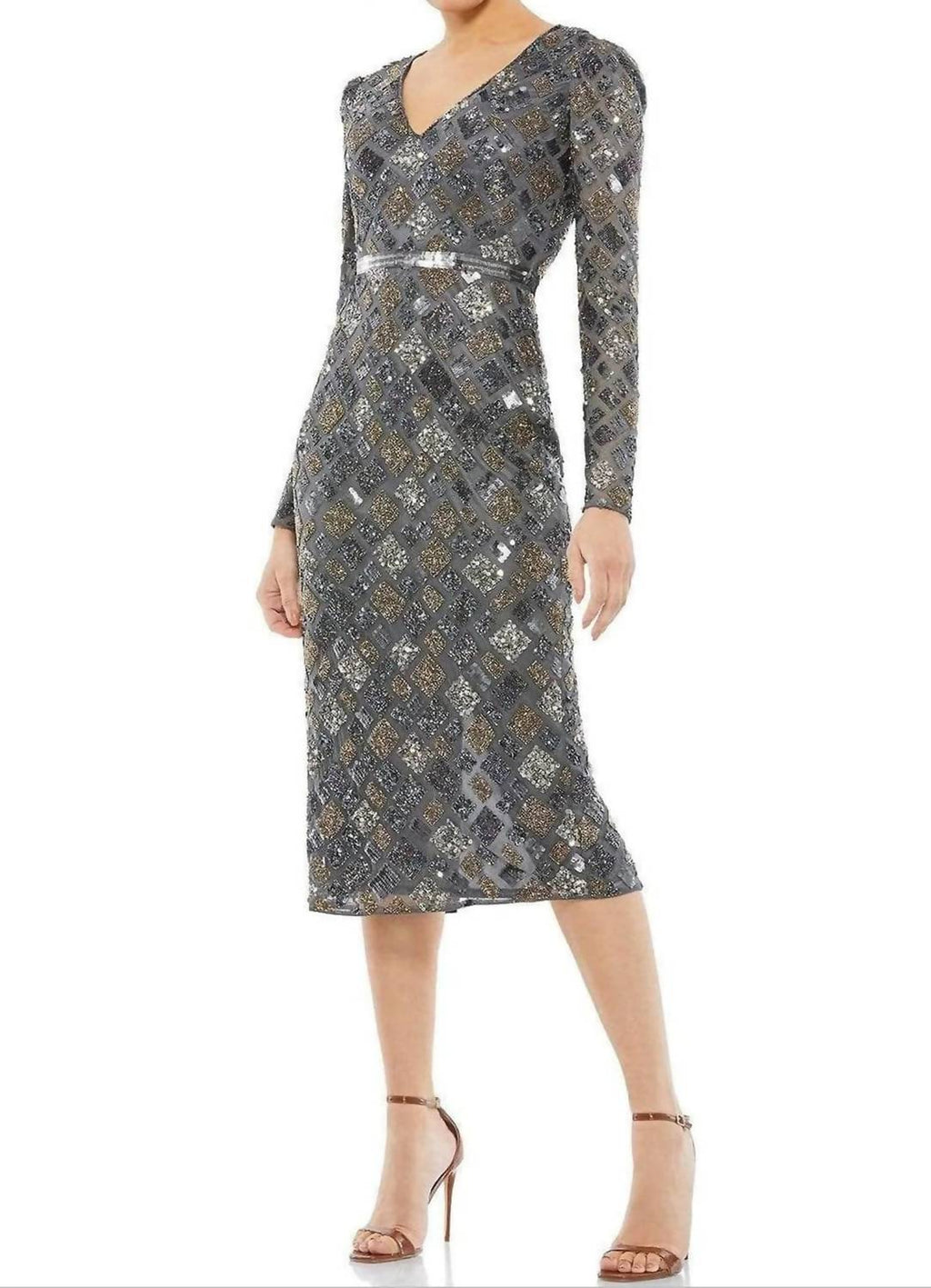 Long Sleeve V-Neck Midi Dress In Charcoal
