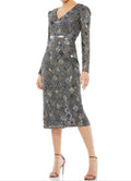 Long Sleeve V-Neck Midi Dress In Charcoal