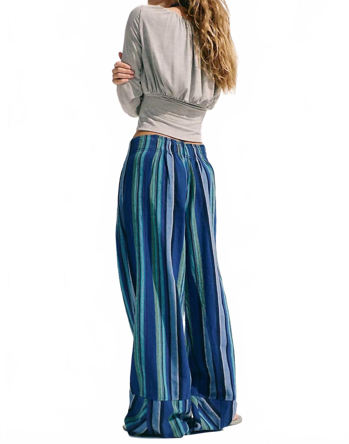 Day's End Linen Striped Pull-On Pant In Blue