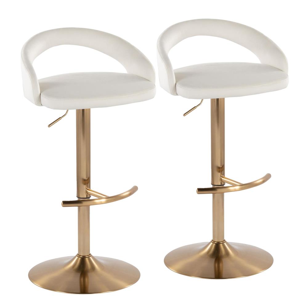 Set of 2 Adjustable Height Bar Stools with Upholstered Seats and Decorative Footrests