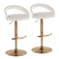 Set of 2 Adjustable Height Bar Stools with Upholstered Seats and Decorative Footrests