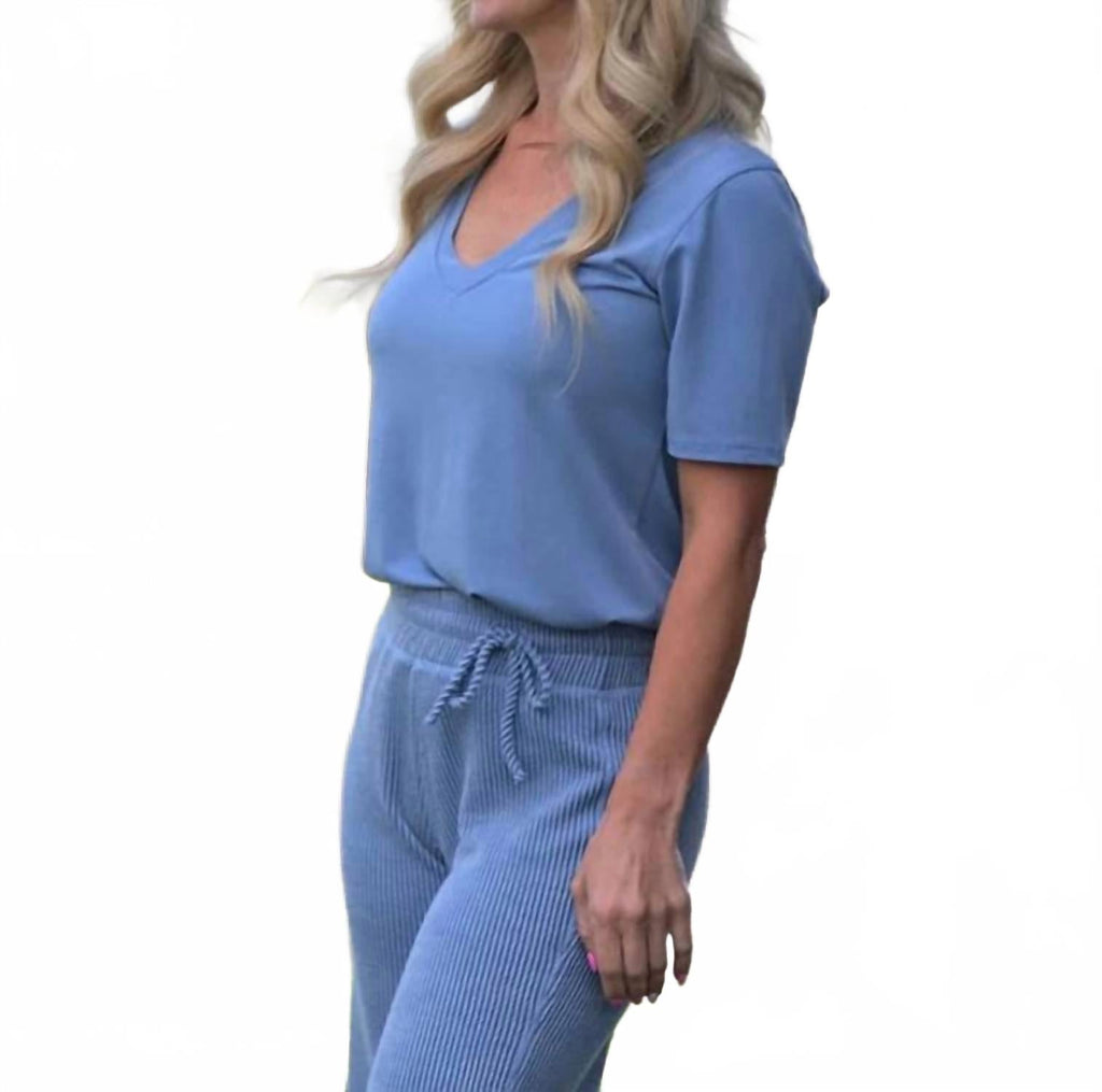 V-Neck Casual Tee In Dark Denim