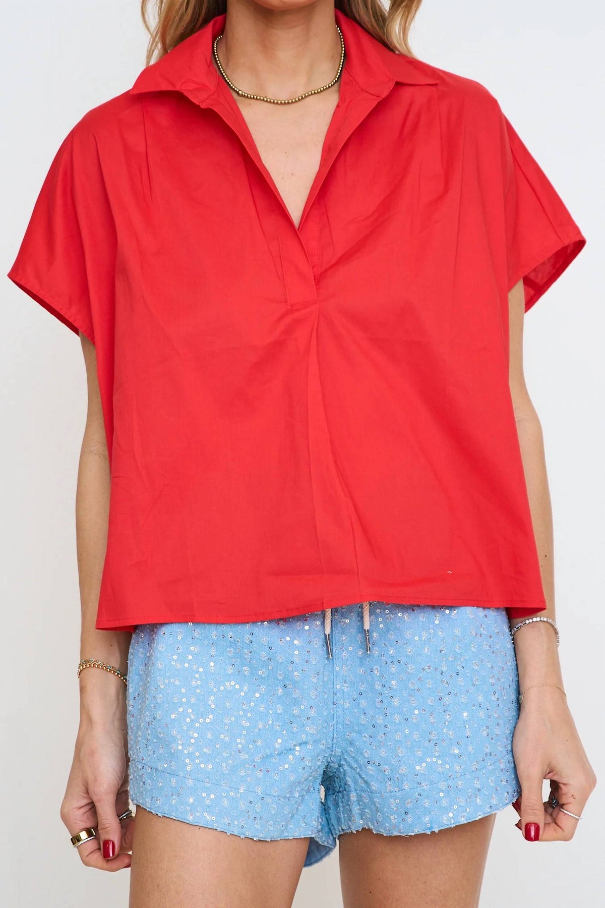 Signature Collar Top In Red