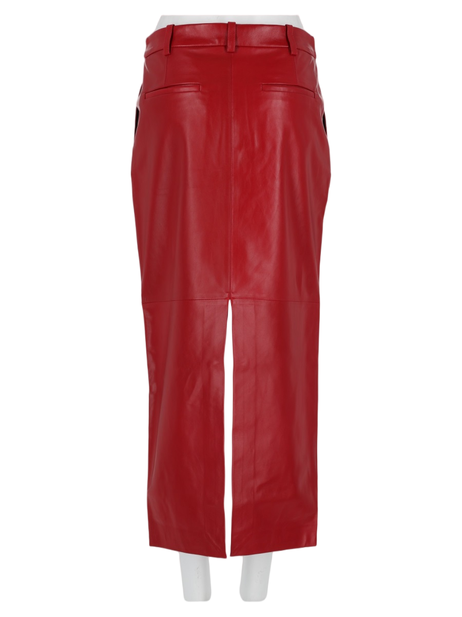 Midi Red Lambskin Leather Skirt