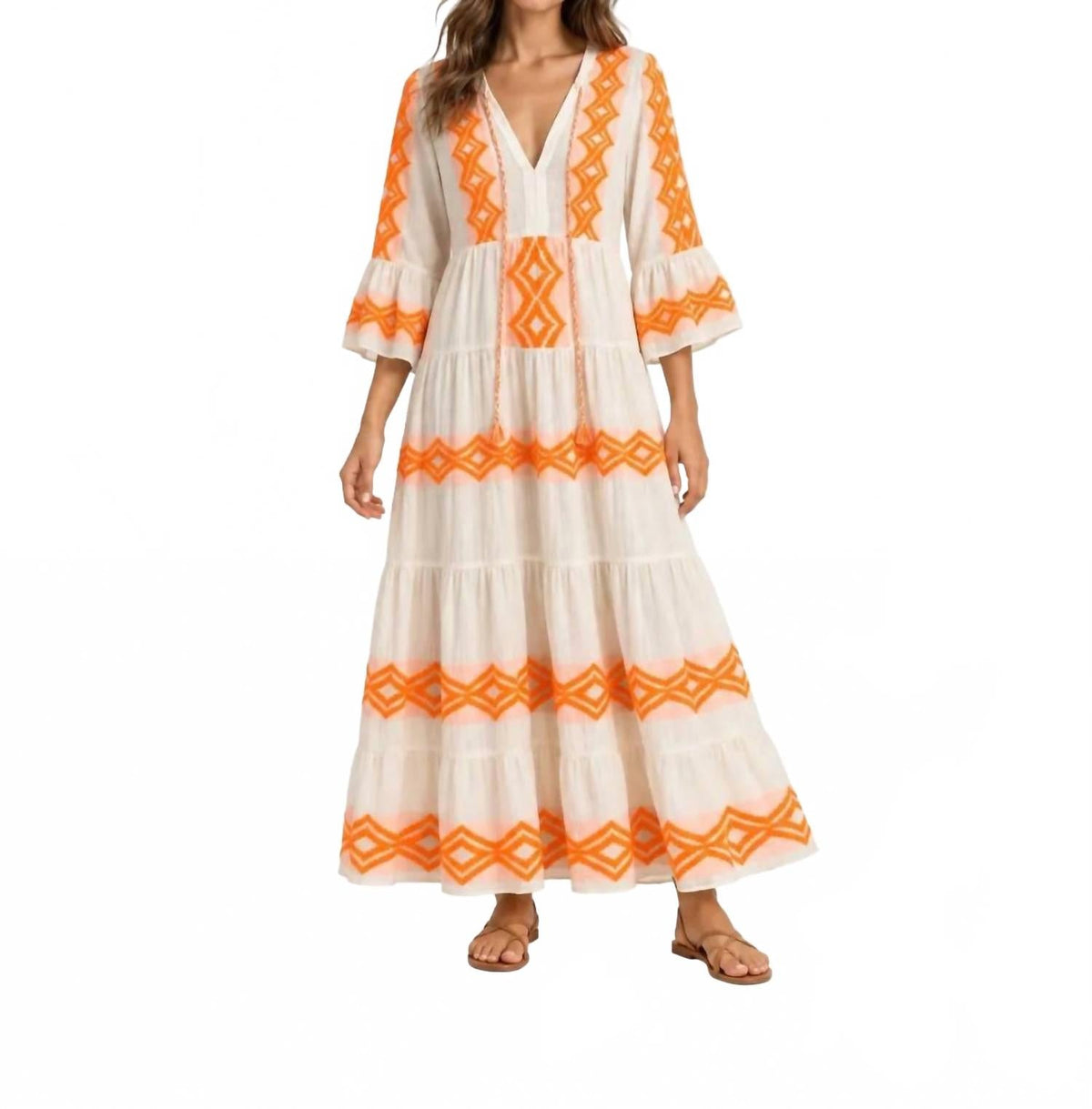 Ianthe Embroidered Maxi Dress In Orange