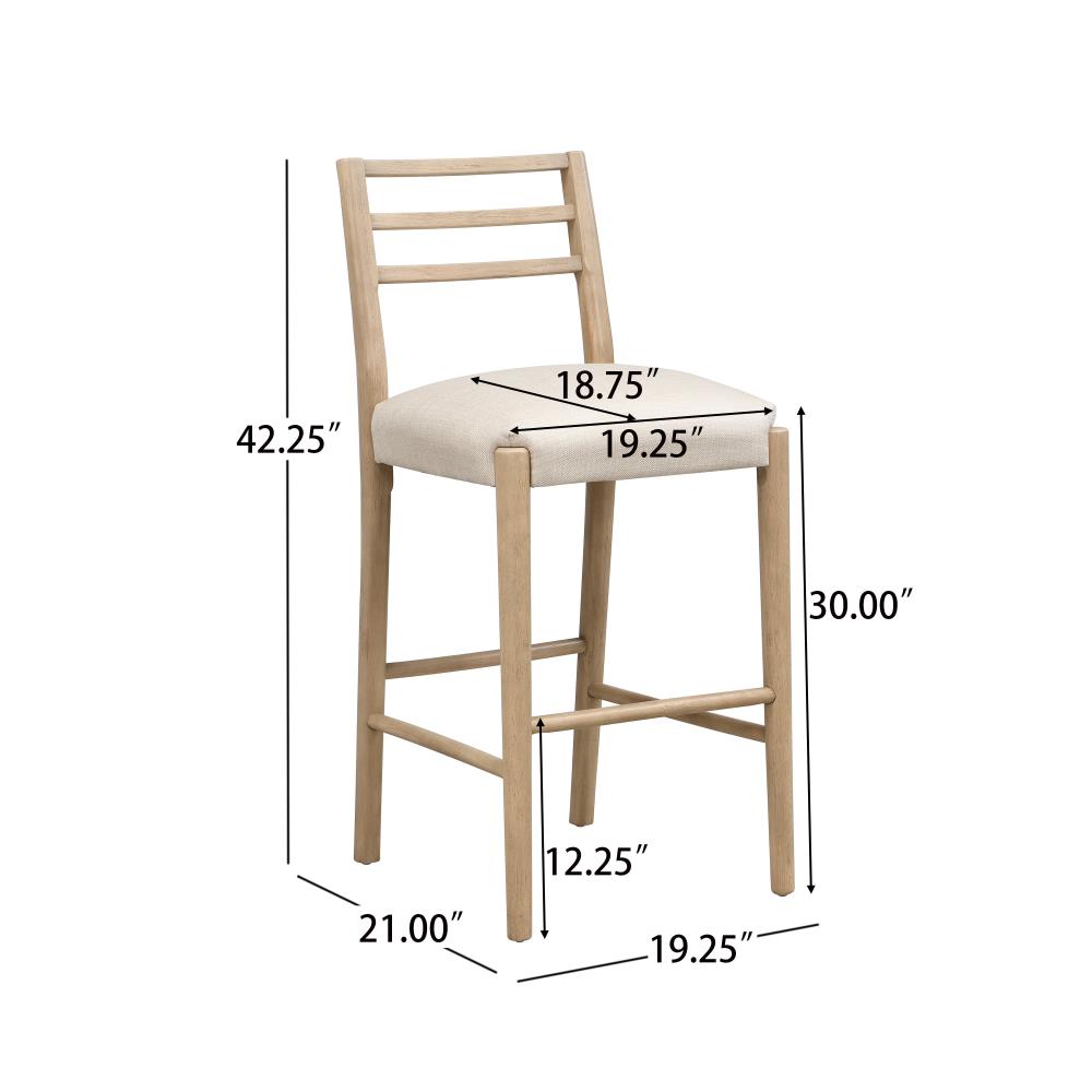 Wooden Counter Stools with Upholstered Seats and Slatted Backs