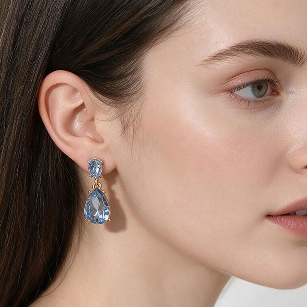Teardrop Stone Cluster Drop Evening Earrings