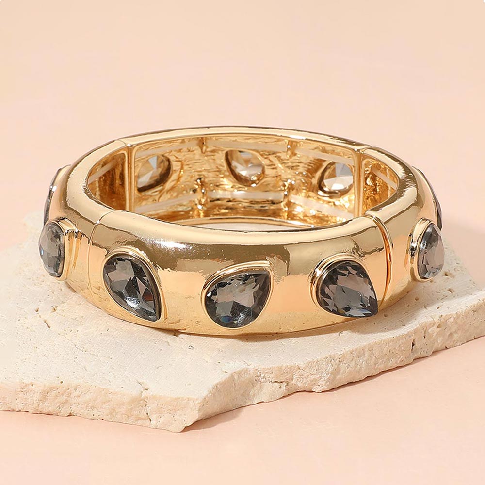 Faceted Teardrop Gem Accent Stretch Evening Bracelet