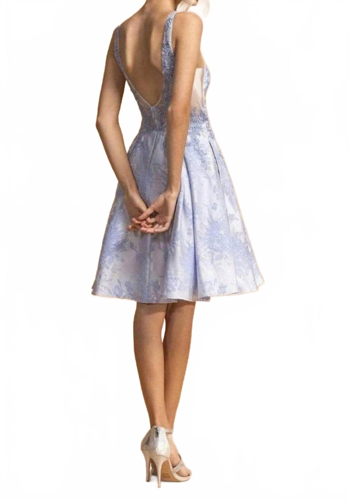 Illusion Jewel Applique Dress In Perry Blue