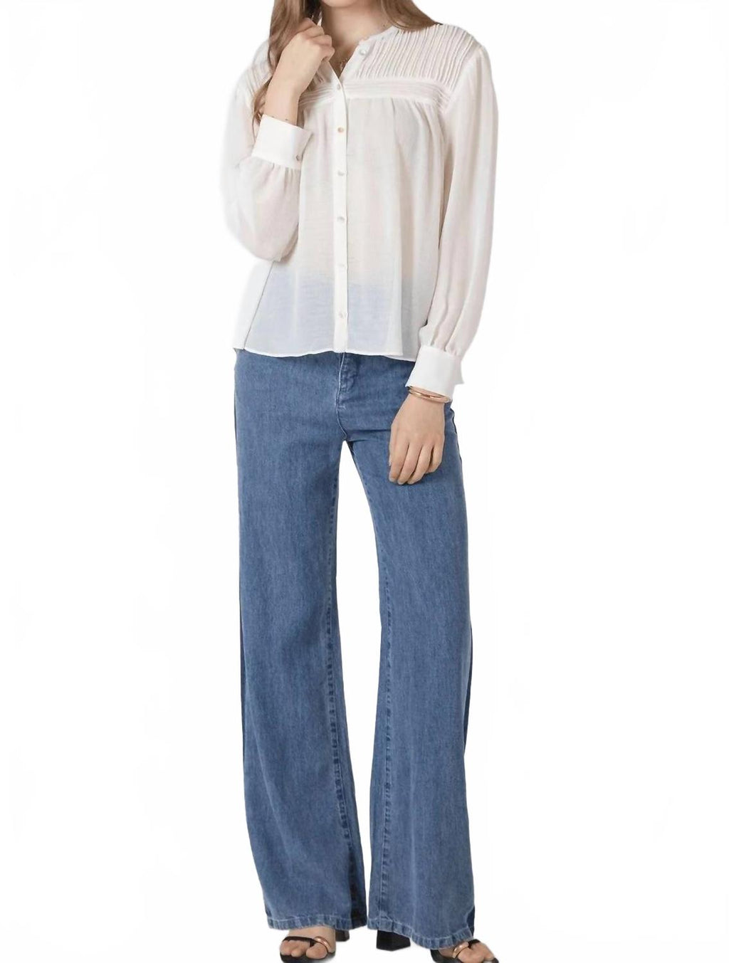 Pintuck Detail Blouse In White