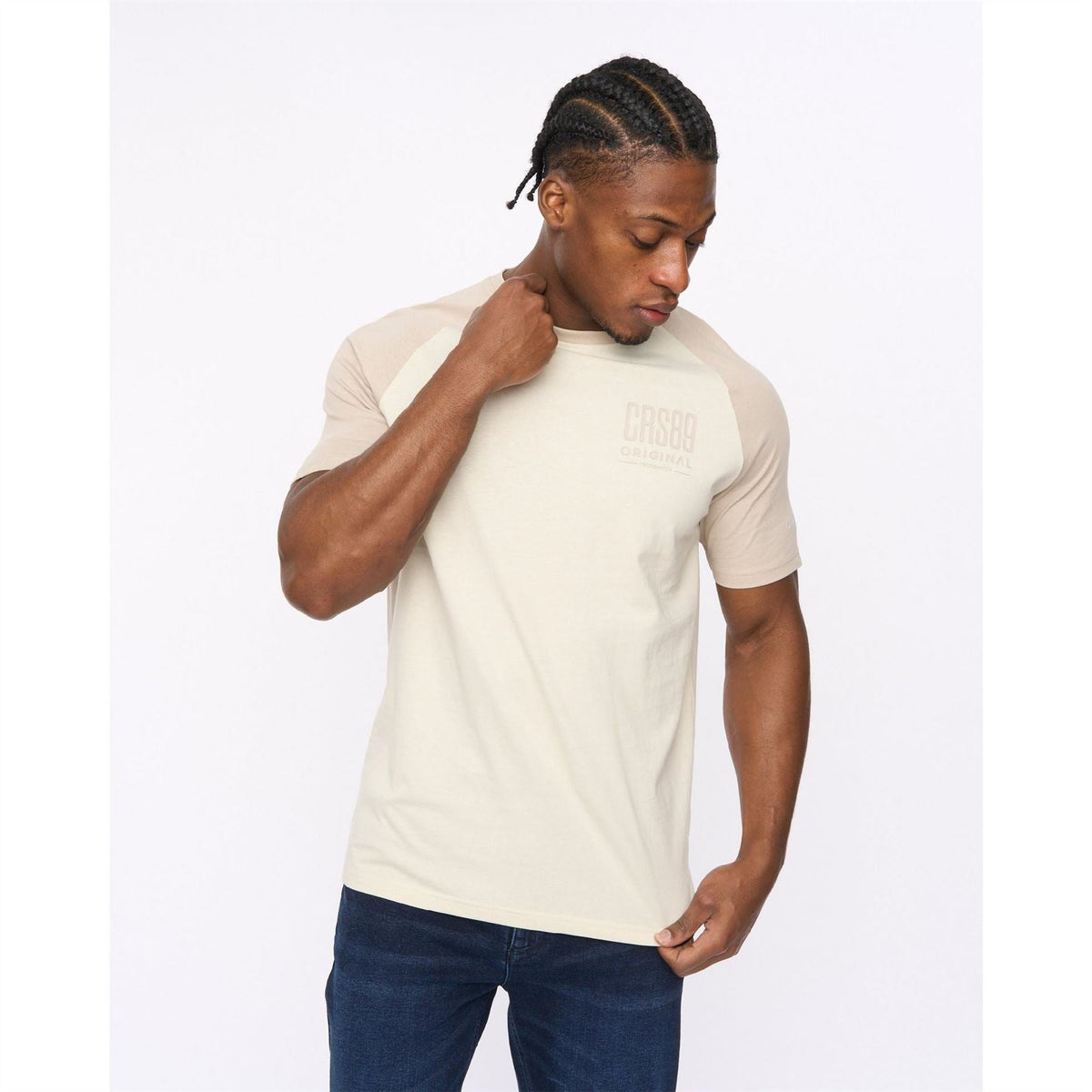 Crosshatch Bretsby Printed Logo Crew Neck Raglan Sleeve Baseball T-Shirt
