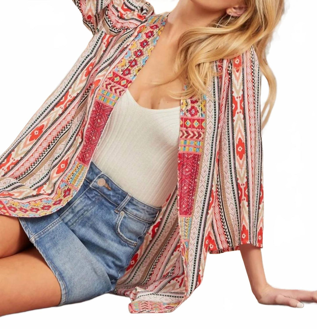 Boho Bloom Party Kimono In Mocha Red