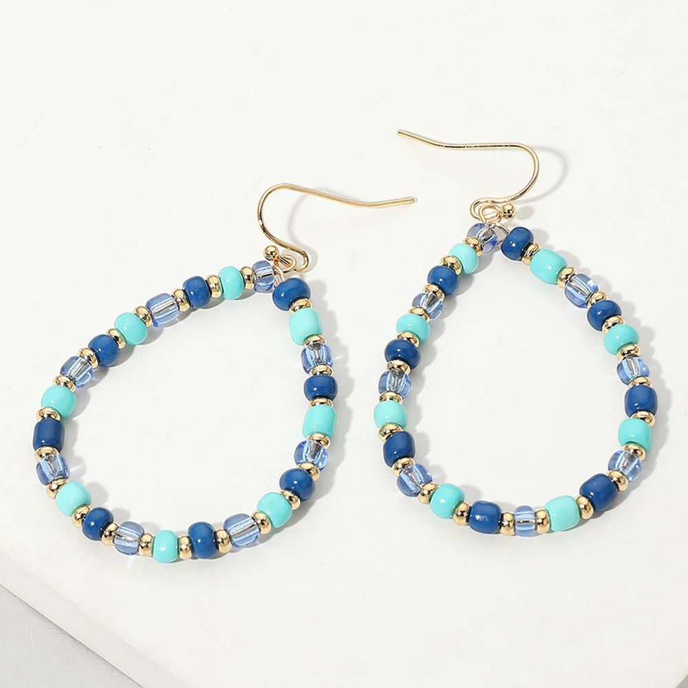 Faceted Beaded Teardrop Hoop Drop Earrings