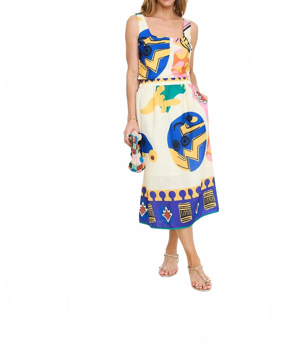 Kylie Square Neck Smocked Top In Multi