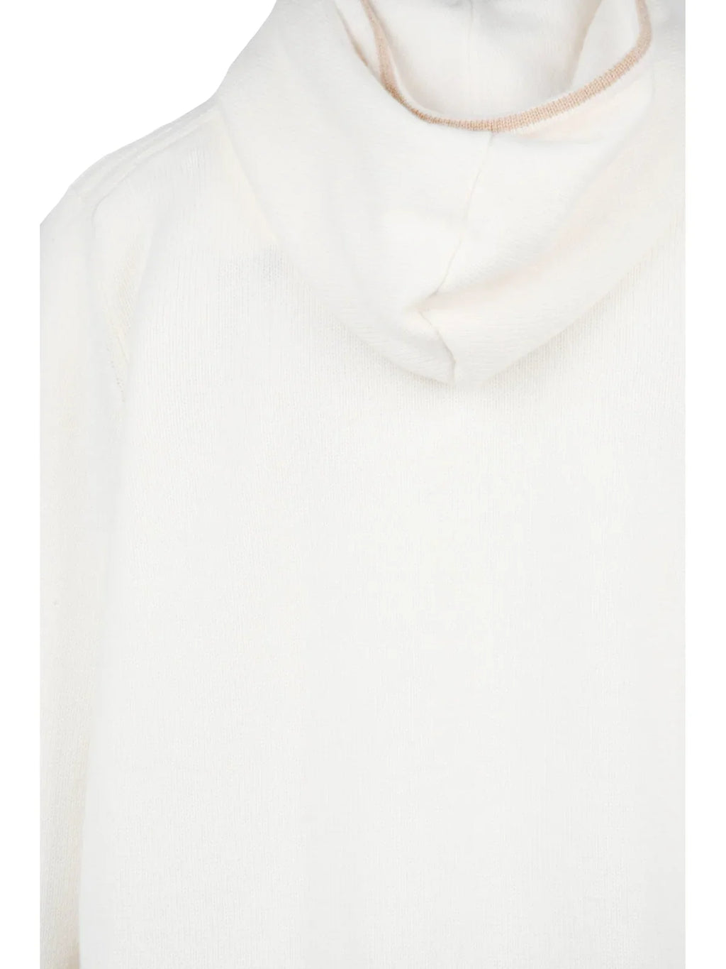 White Drawstring Hooded Cashmere Zip Cardigan