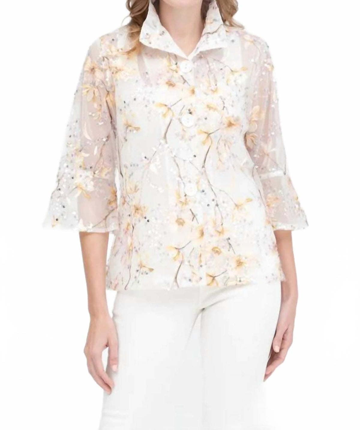 Floral Embroidered Jacket In Gold