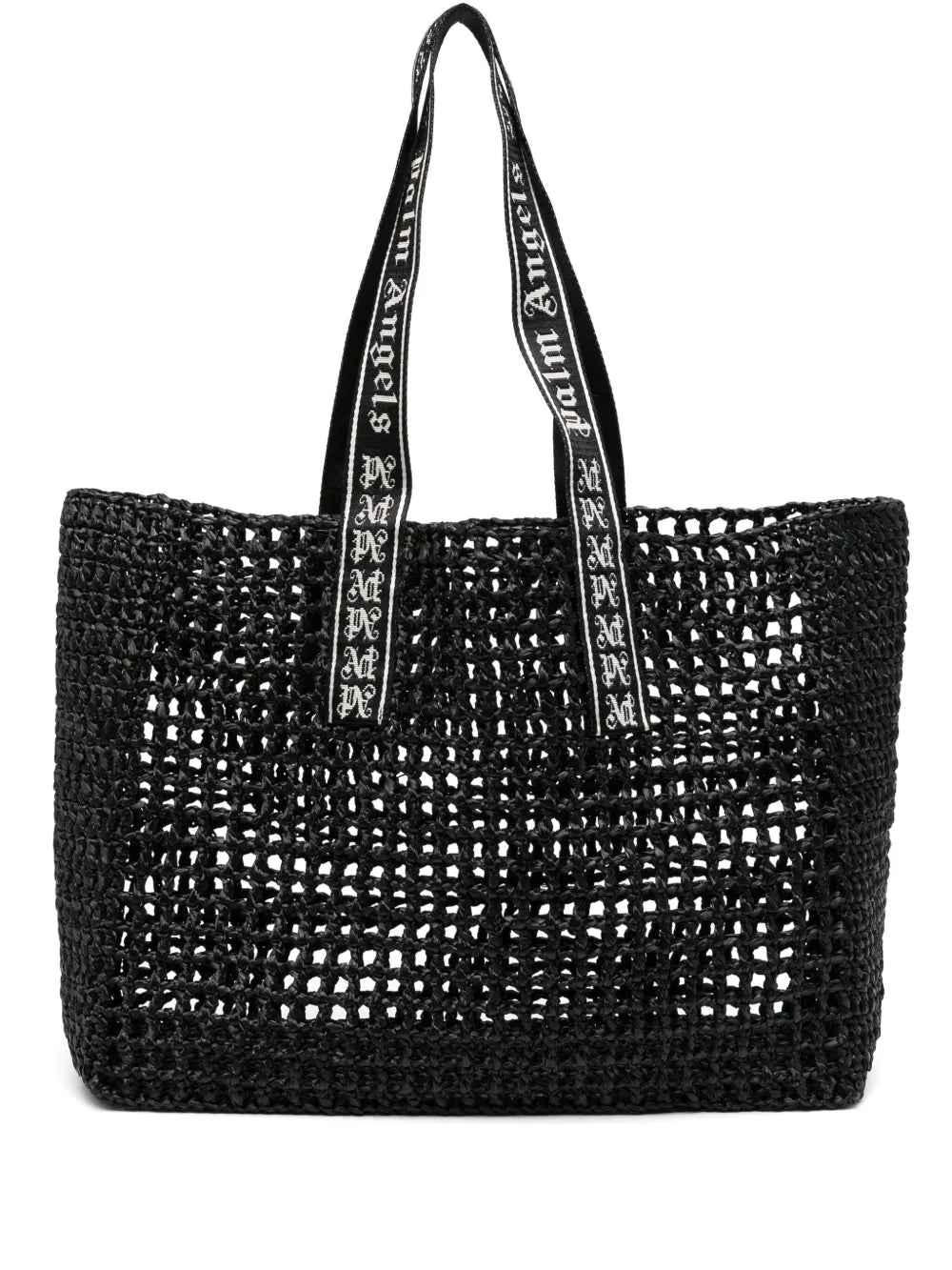 Palm Angelslogo-strap raffia tote bag