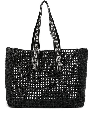 Palm Angelslogo-strap raffia tote bag