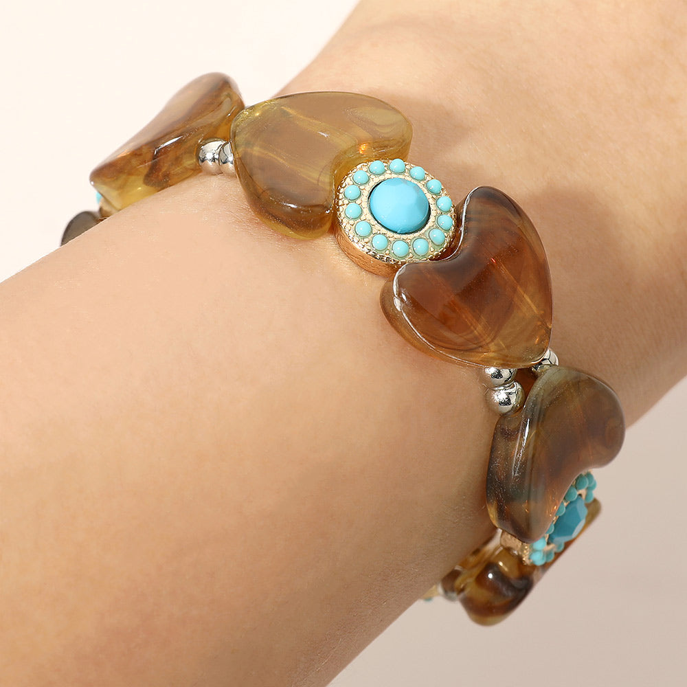 Decorative Western Charm Heart Beaded Stretch Bracelet