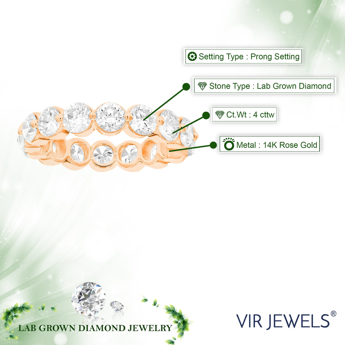 4 cttw Lab Grown Diamond Eternity Ring Wedding Band in 14K Rose Gold For Women