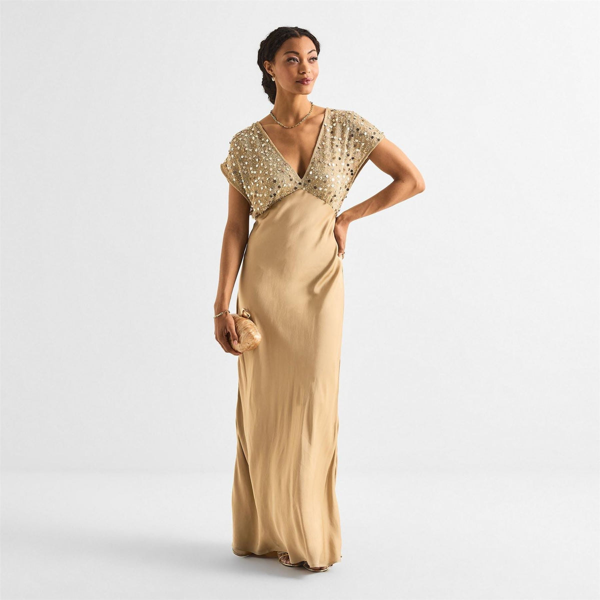 Never Fully Dressed Sequin Elodie V-Neck Maxi Gown Dress
