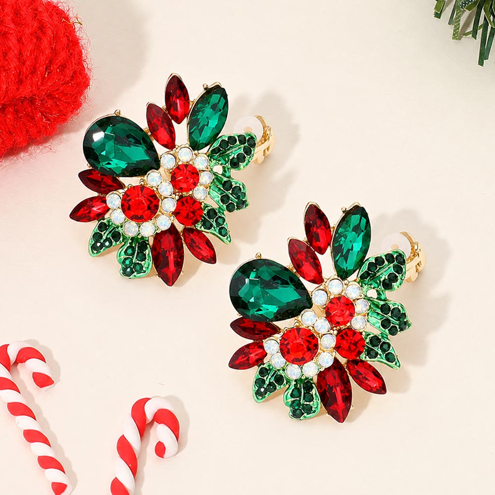 Floral Multi Stone Evening Clip On Earrings