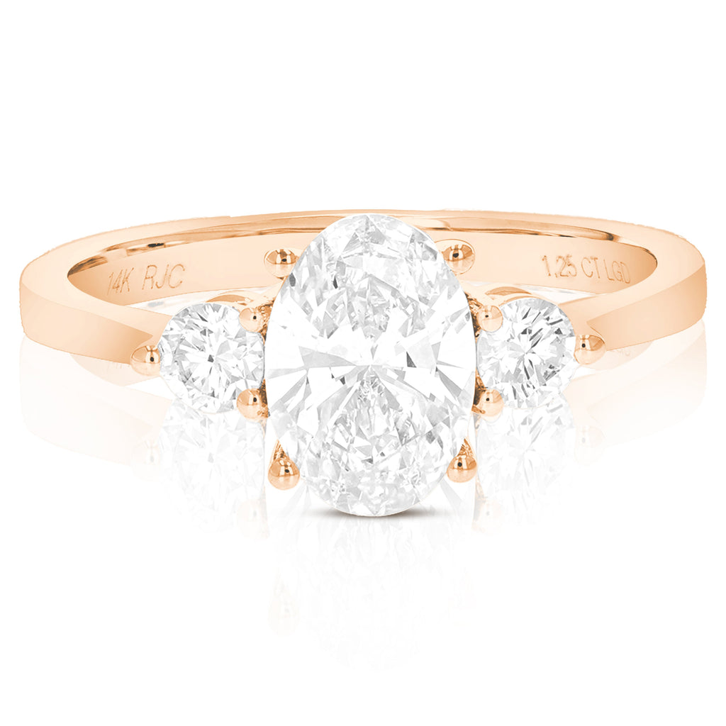 1.25 cttw Oval Lab Grown Diamond 3 Stone Engagement Ring in 14K Rose Gold For Women