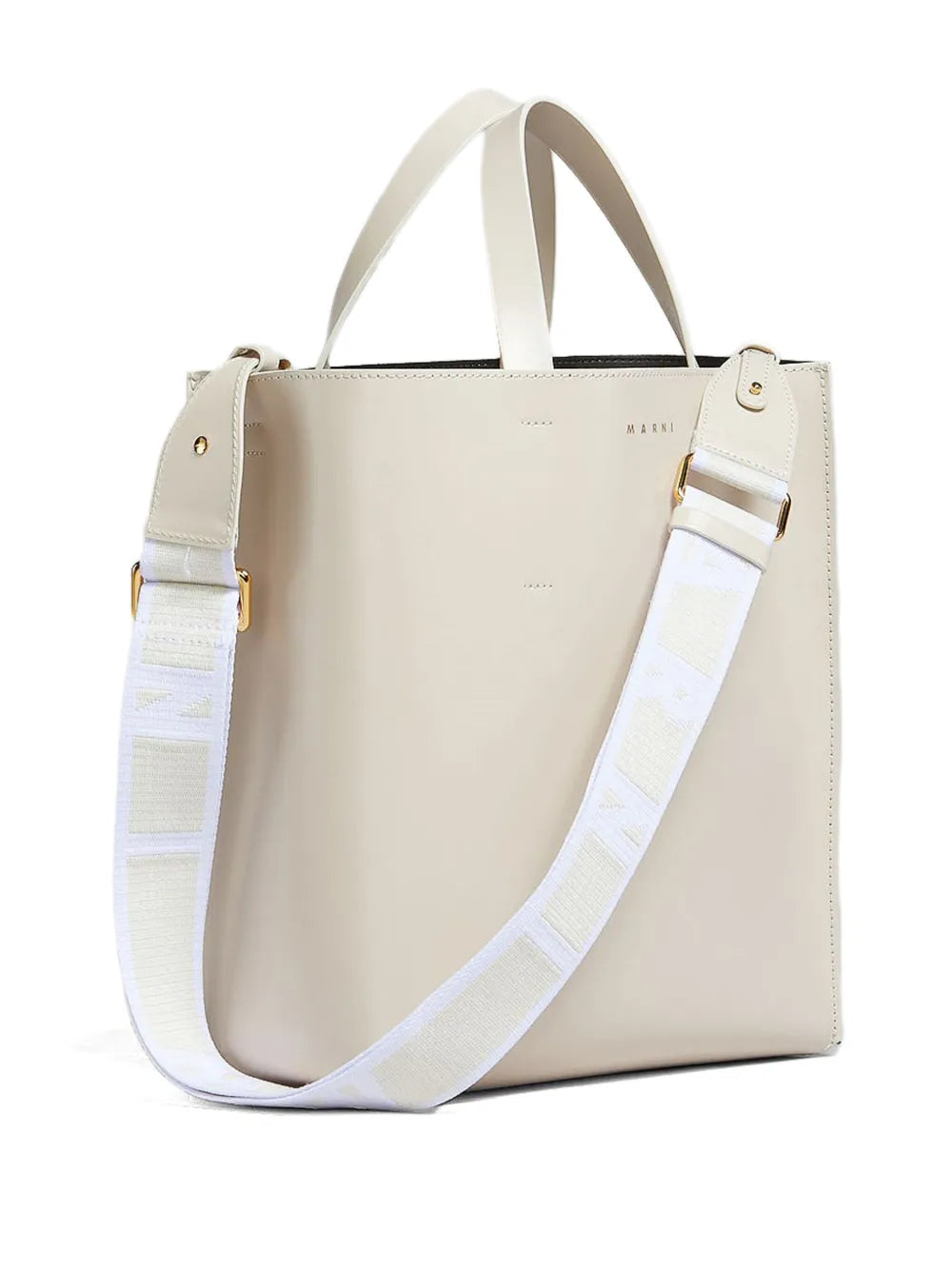 Marnilogo-strap leather tote bag