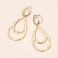 Hammered Metal Layerd Double Open Teardrop Earrings