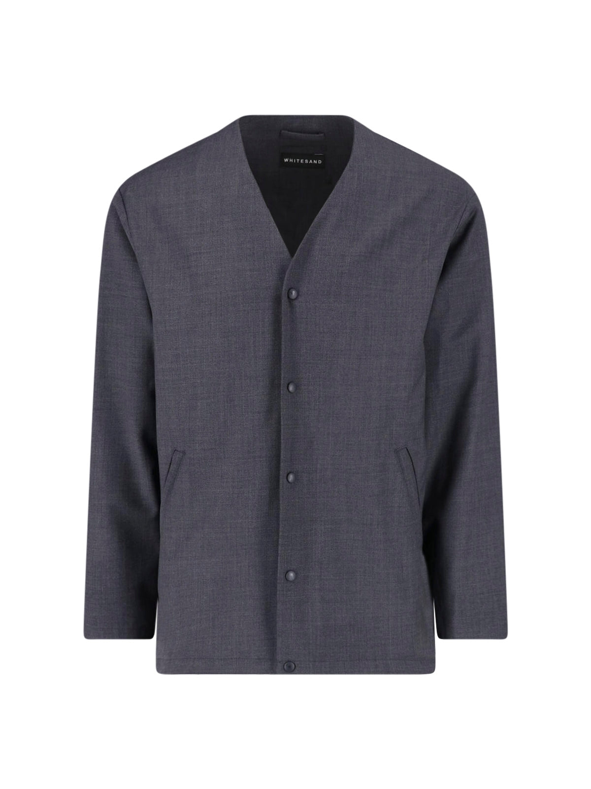 Grey Wool-Blend V-Neck Blazer