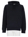 Solid Dark Blue Hooded Cotton-Blend Sweatshirt
