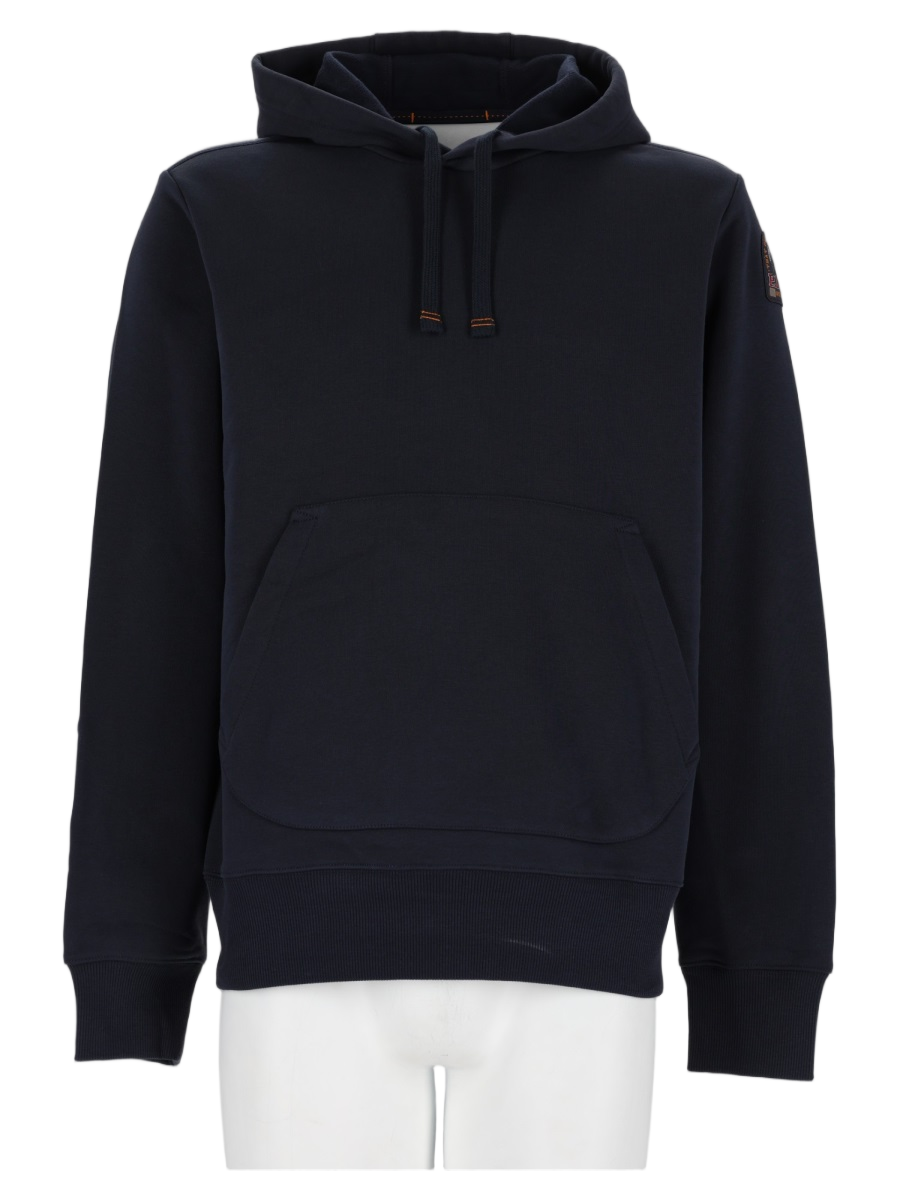 Solid Dark Blue Hooded Cotton-Blend Sweatshirt