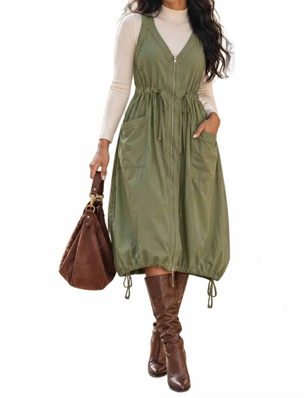 Trailblazer Cargo Midi Dress In Olive