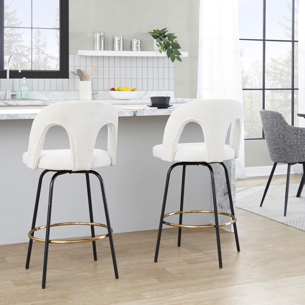 Set of 2 Metal Frame Swivel Counter Stools with Comfortable Upholstered Seats