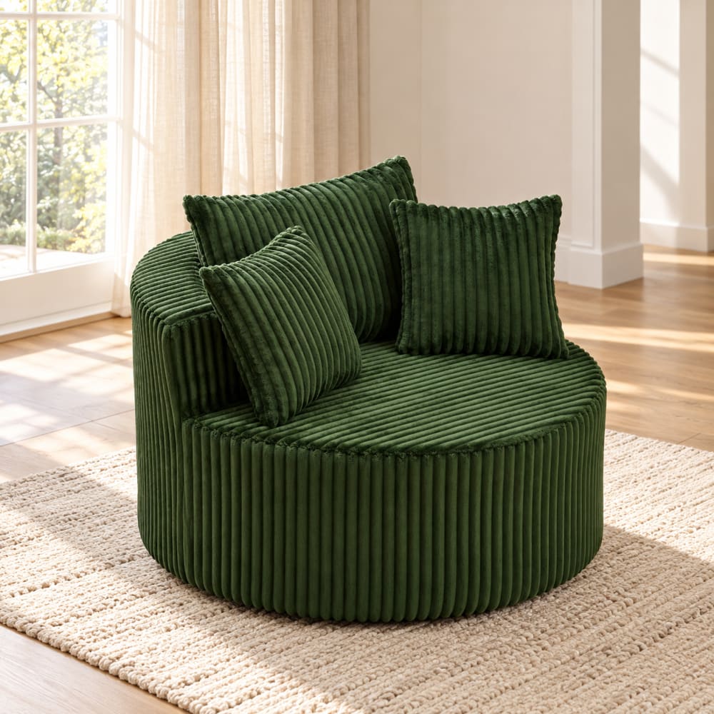 GOODSILO Oversized Round Swivel Accent Chair with Plush Upholstery and Matching Throw Pillows