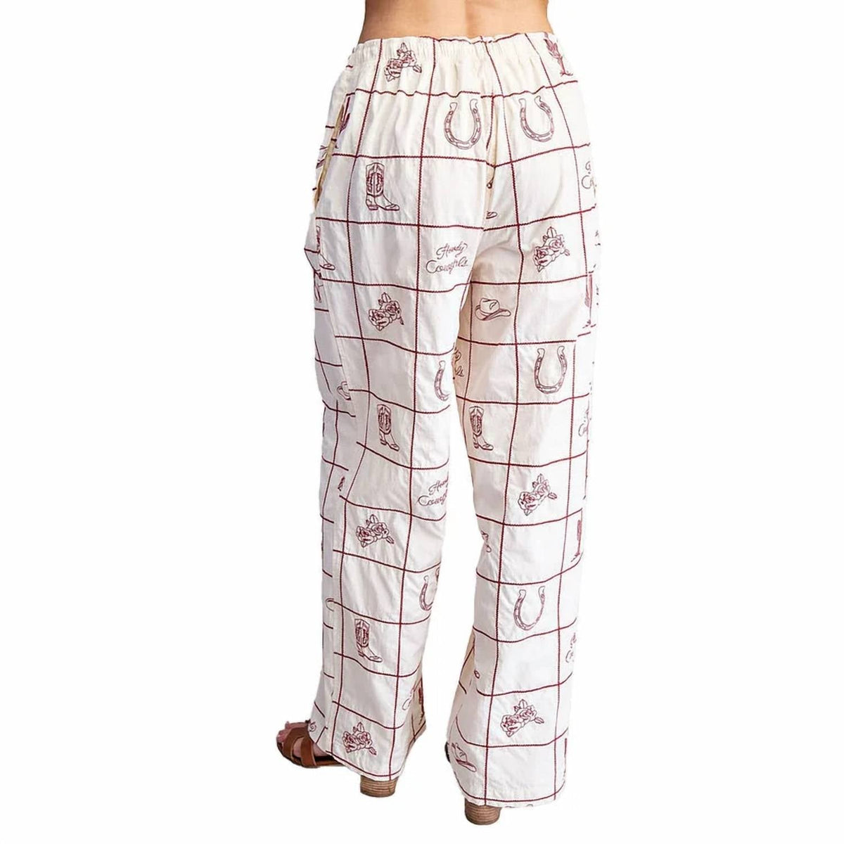 Western Grid Embroidered Pants In Cherry Wood Cream