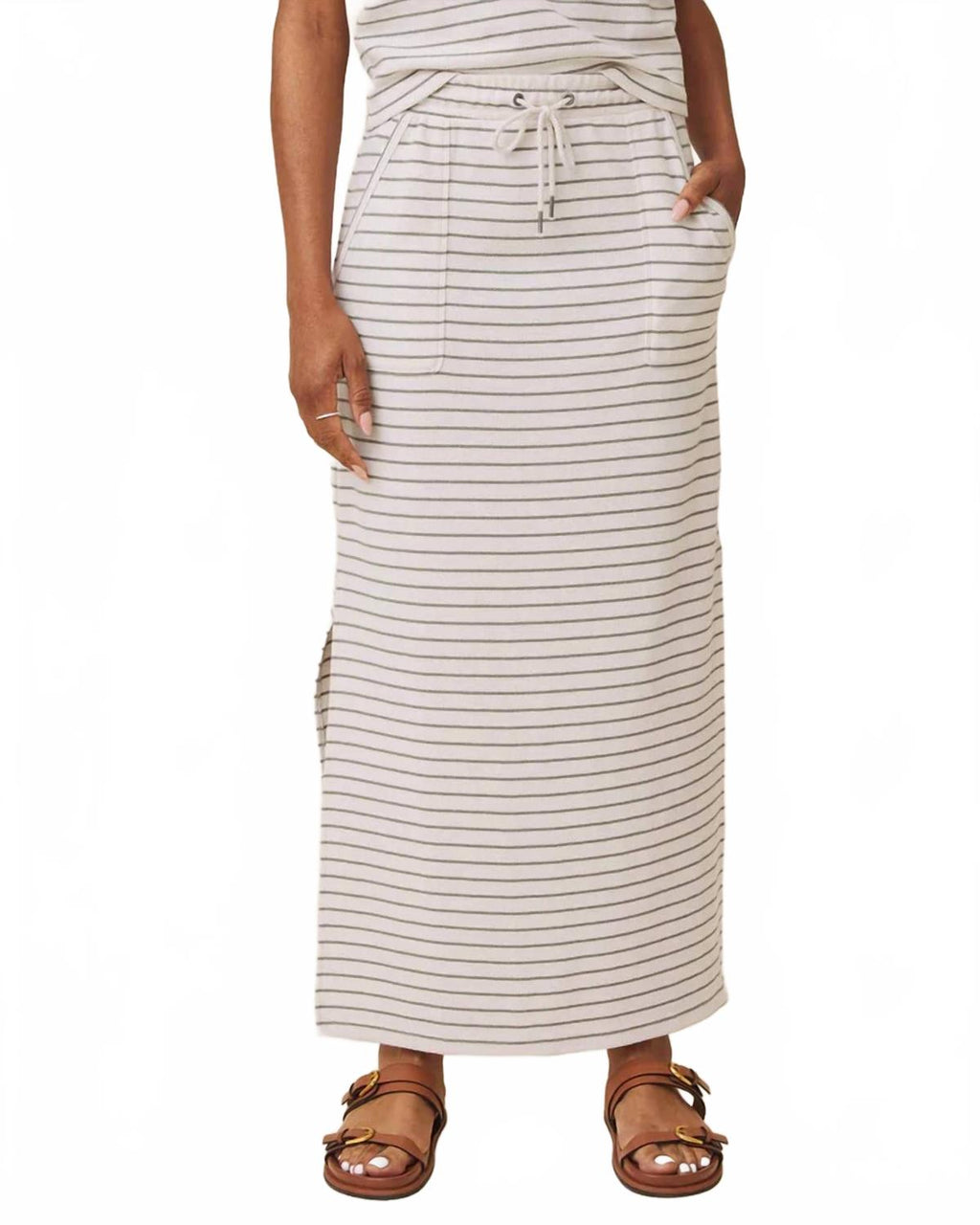 Kennedy Skirt In Pale Oak And Eucalyptus Stripe