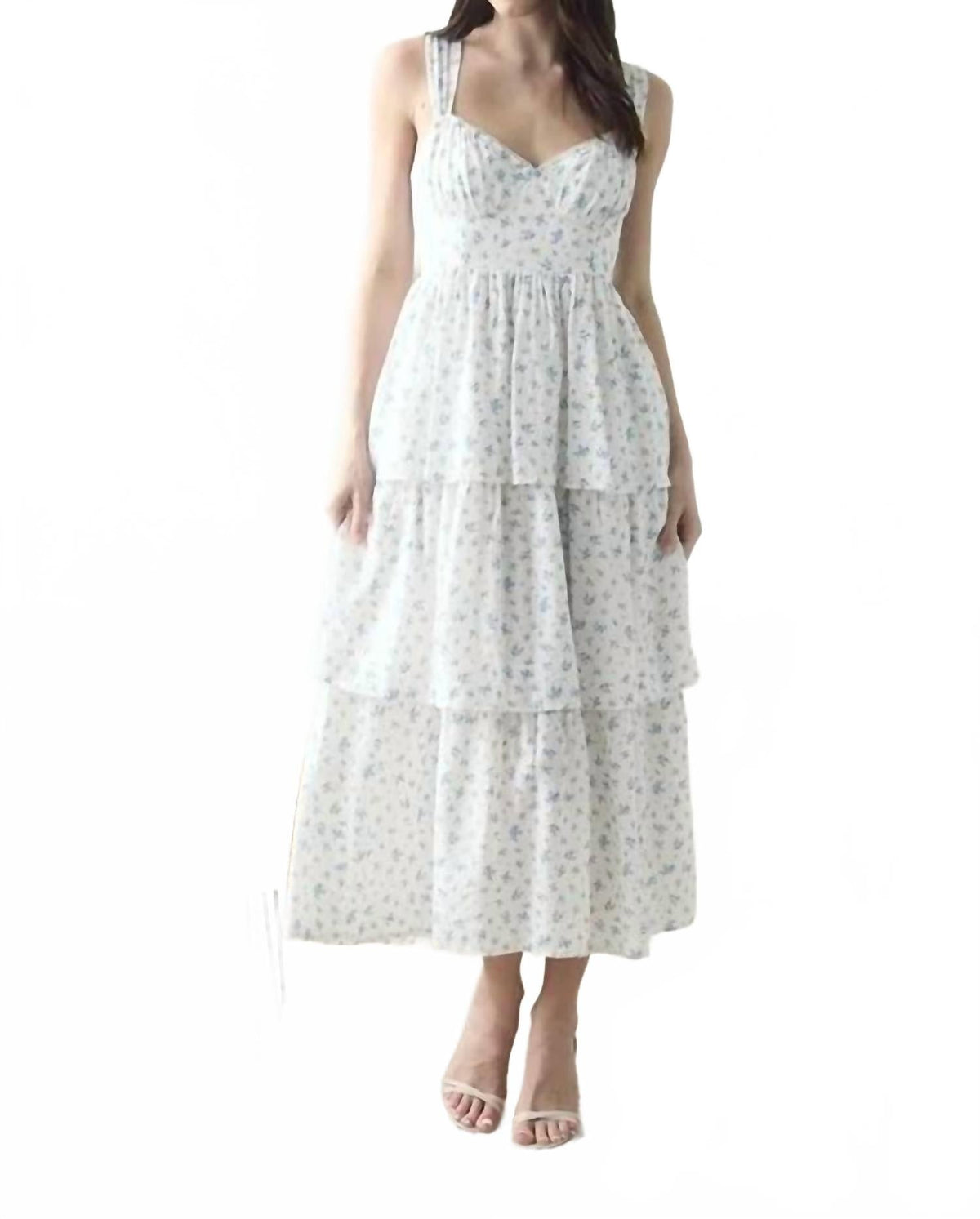 Floral Midi Dress In White