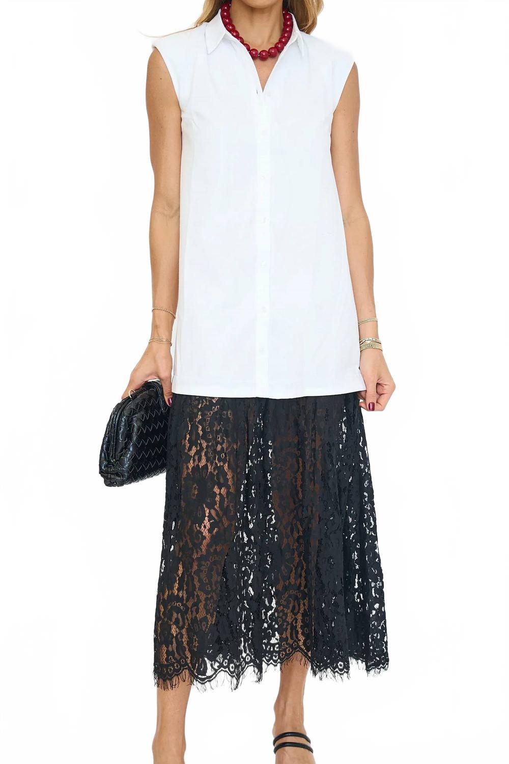 Lace Trim Midi Shirt Dress In White