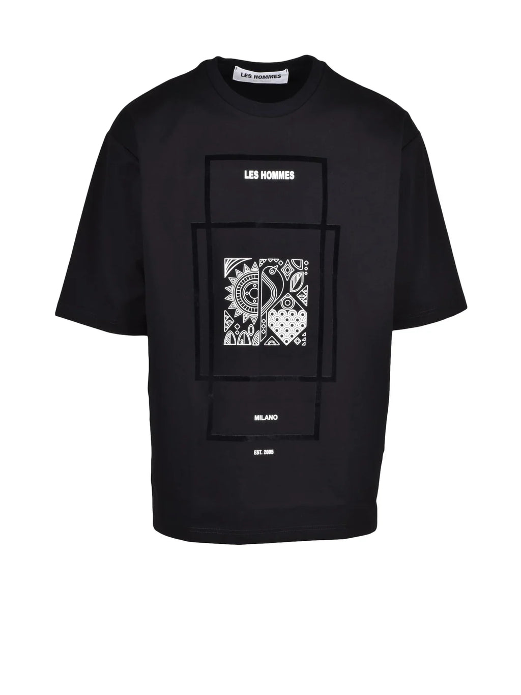 Black Modern Graphic Cotton-Blend T-Shirt