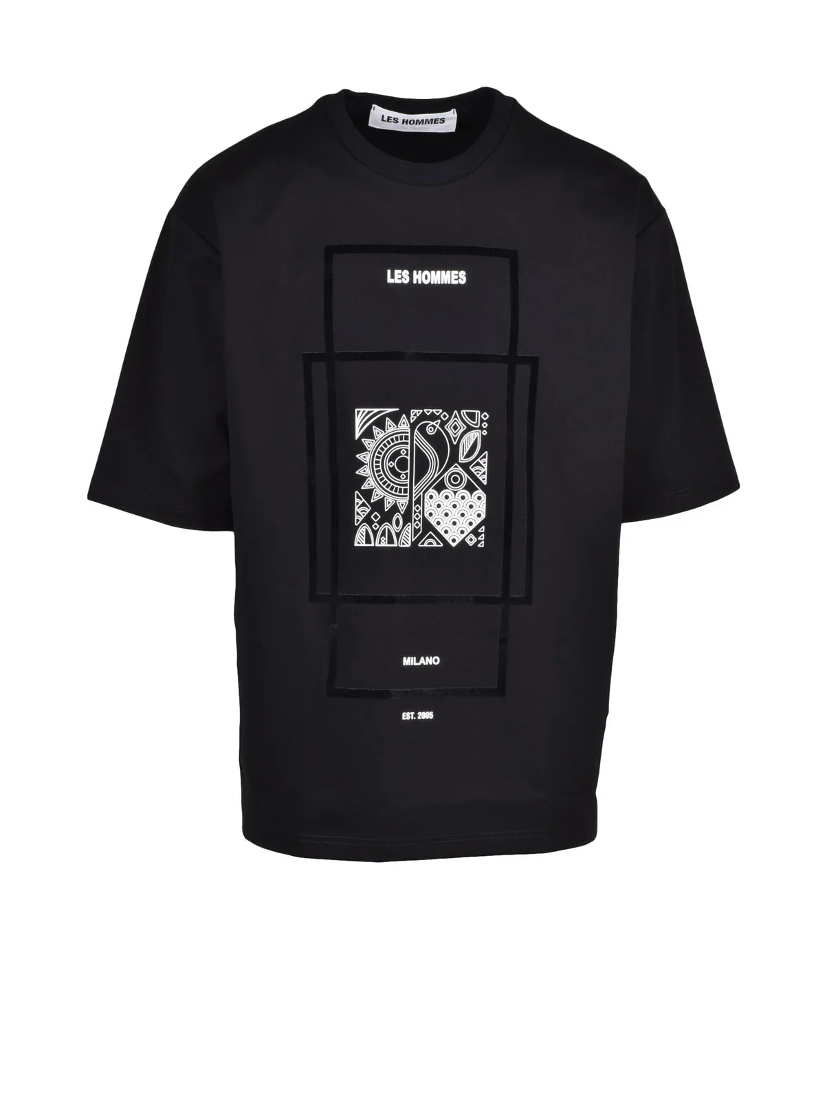 Black Modern Graphic Cotton-Blend T-Shirt