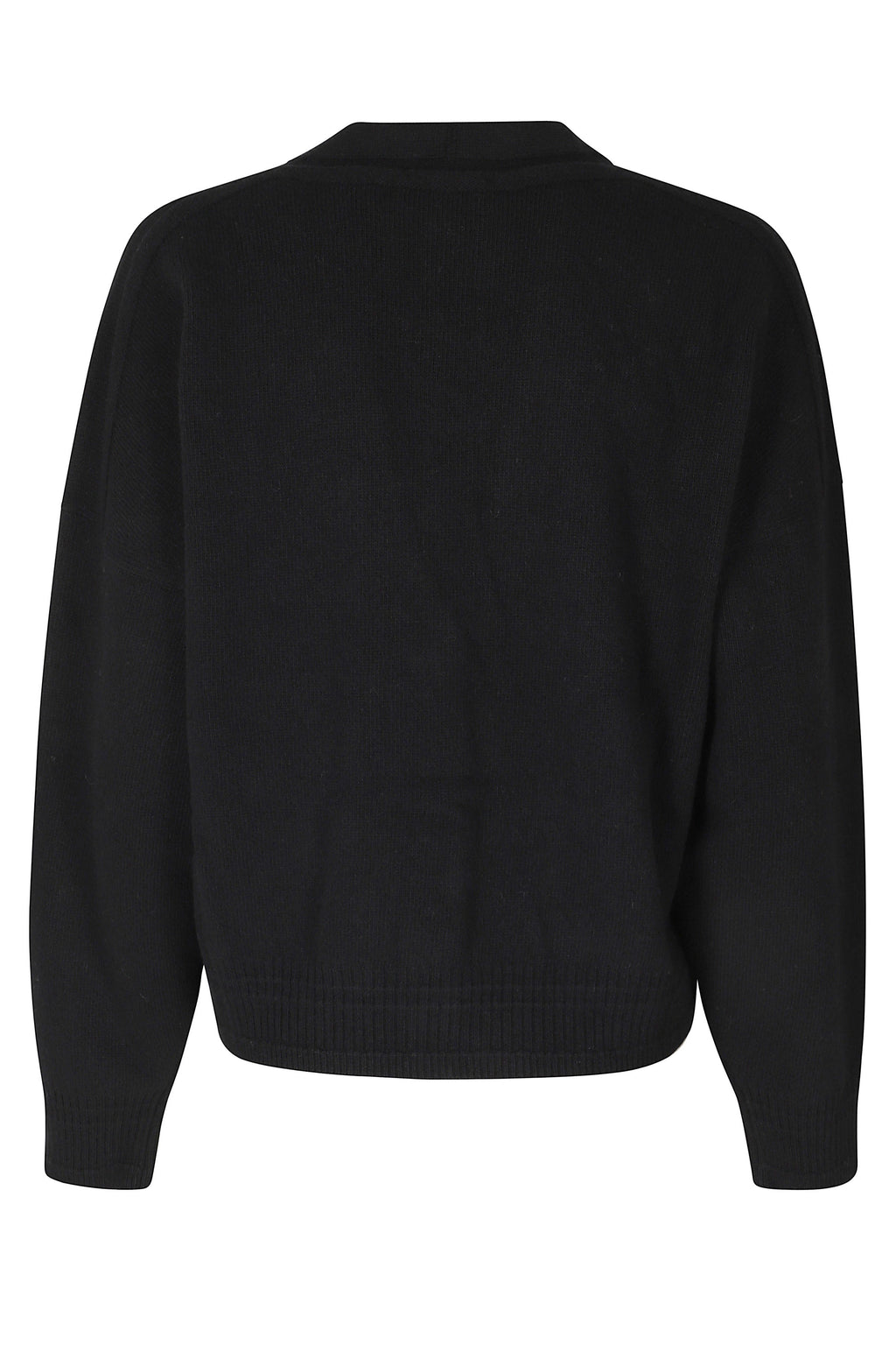 Black Cropped V-Neck Wool-Cashmere Cardigan