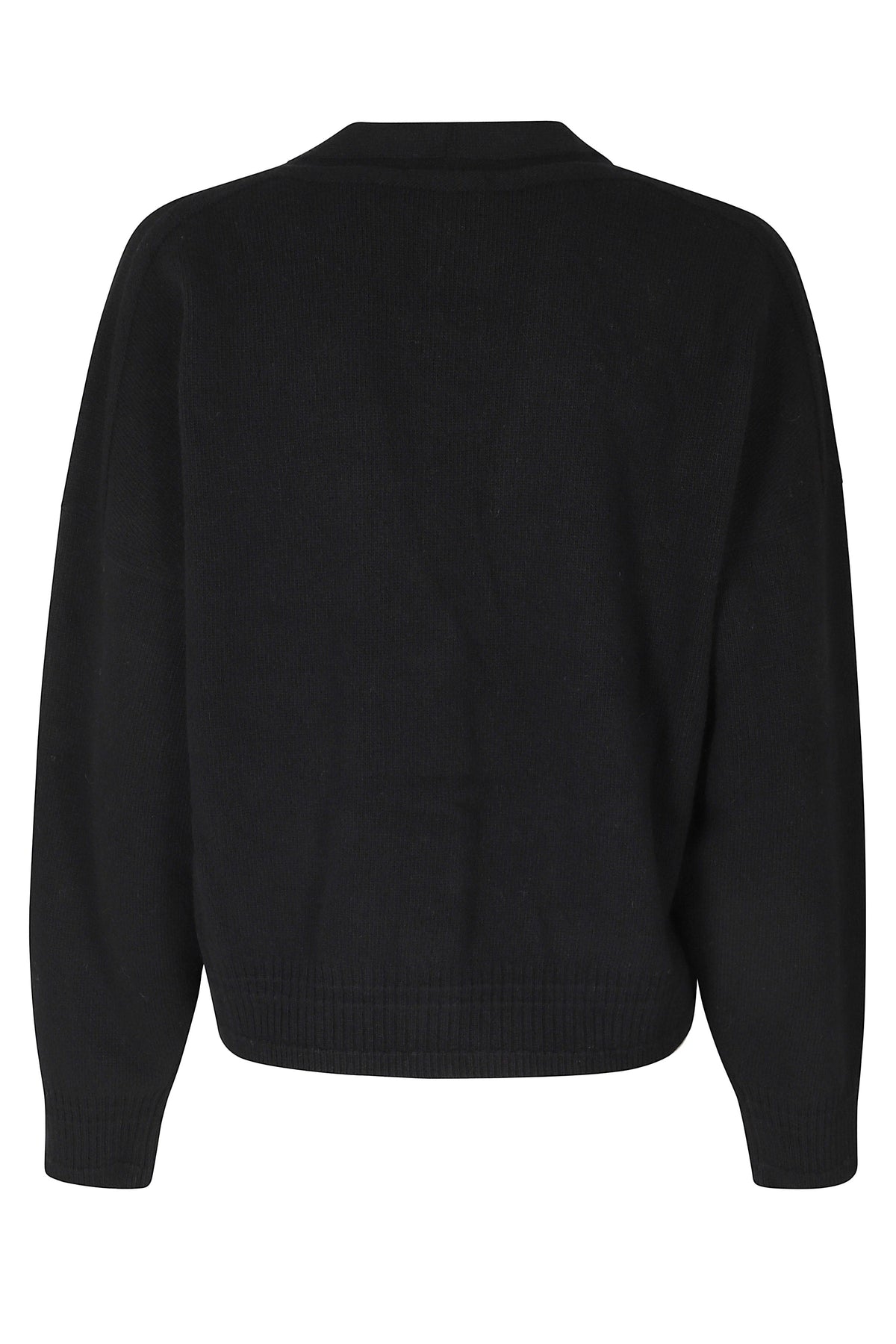 Black Cropped V-Neck Wool-Cashmere Cardigan