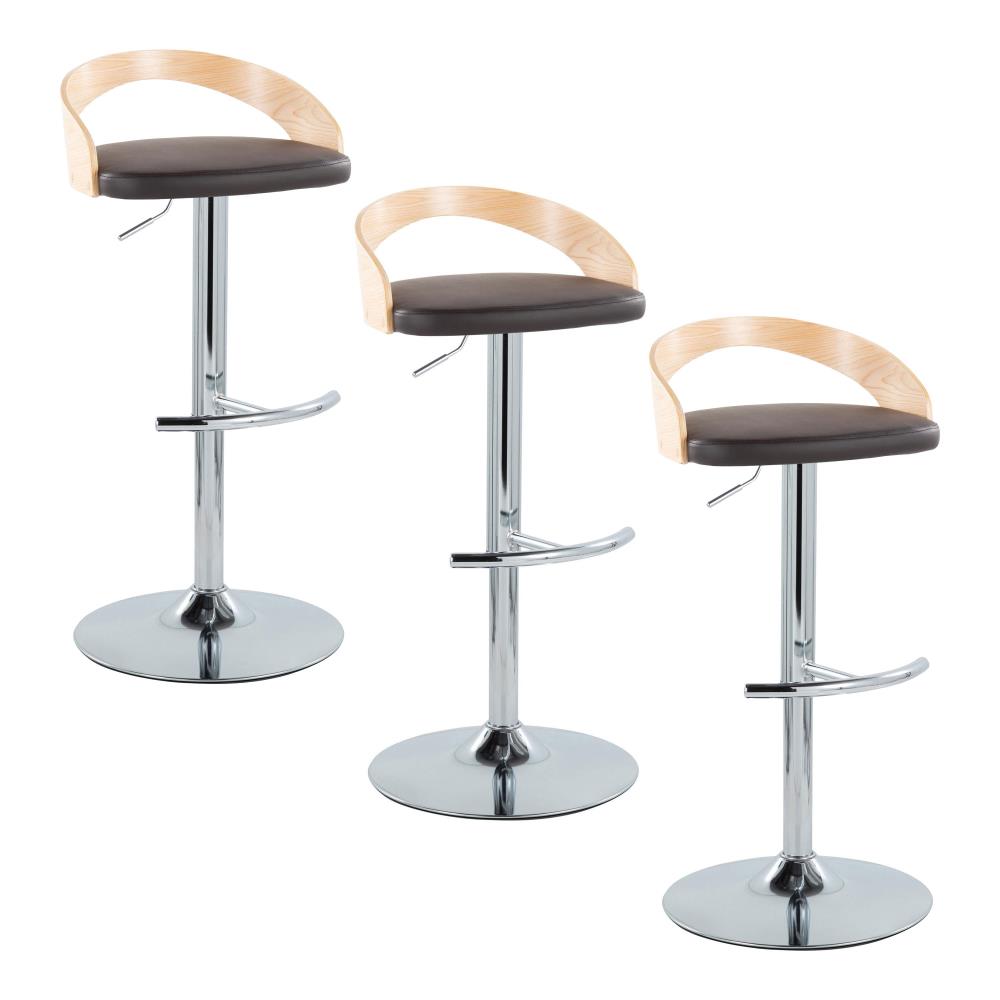 Set of 3 Adjustable Bar Chairs with Faux Leather Seating and Supportive Footrests
