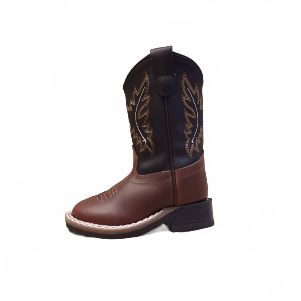 Kid's Western Leather Boot In Black Canyon / Brown
