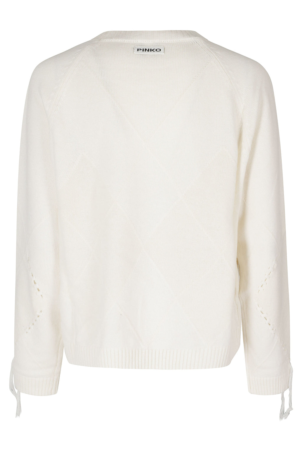 Beige Fringed Argyle Wool-Cashmere Sweater
