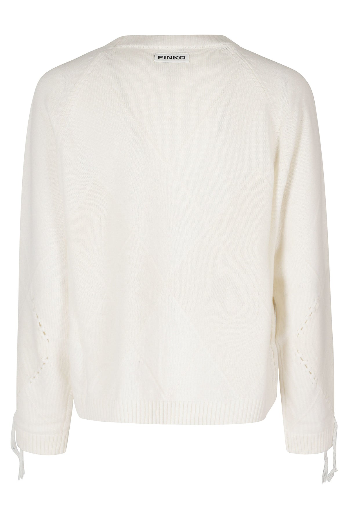 Beige Fringed Argyle Wool-Cashmere Sweater