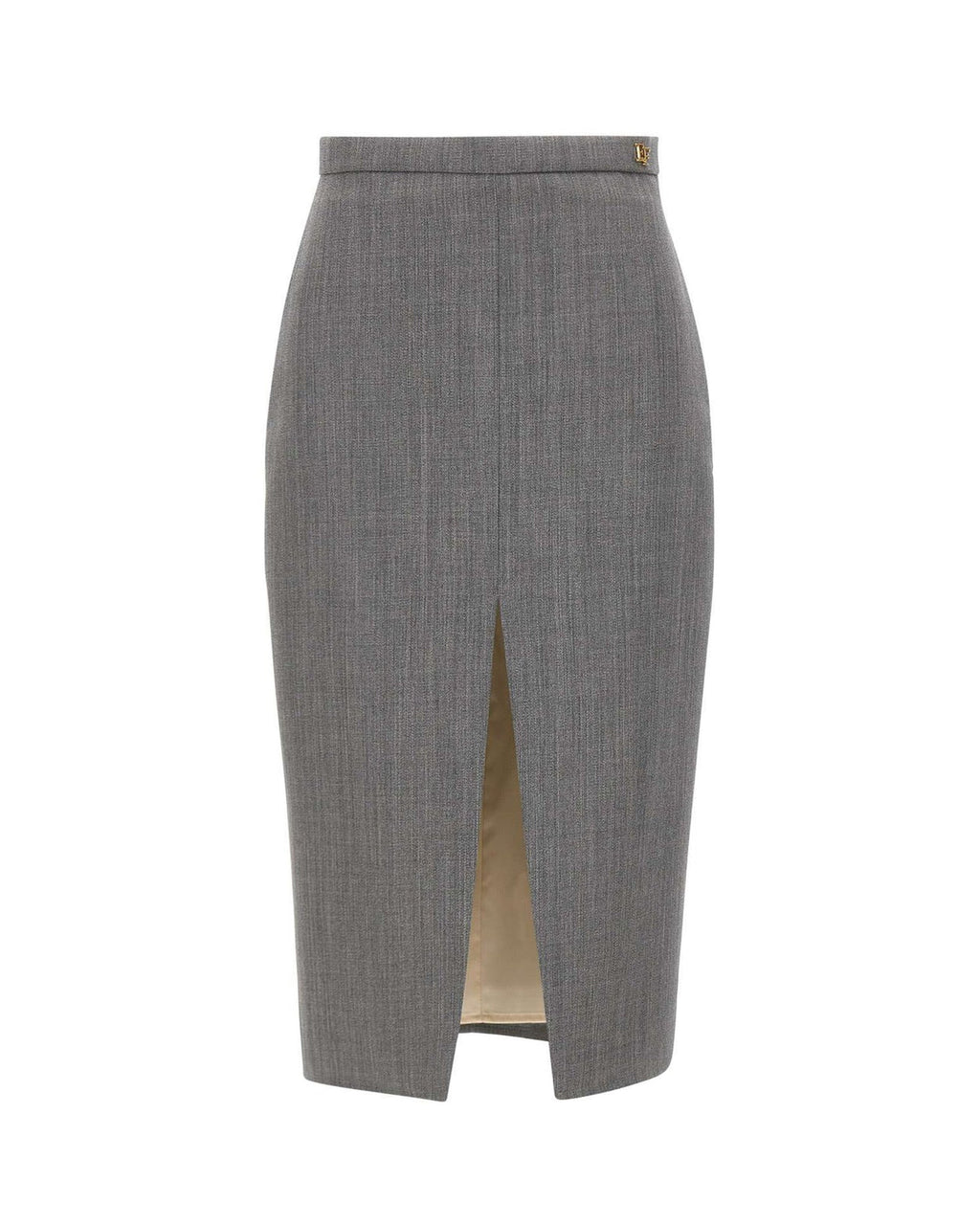 Grey Wool Front Slit Midi Skirt