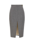 Grey Wool Front Slit Midi Skirt