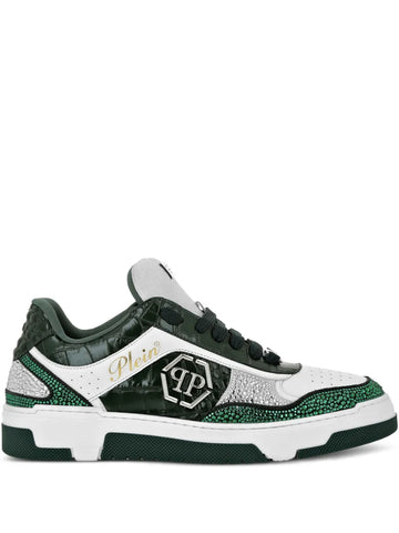 Philipp Plein Crystal-Embellished Crocodile-Effect Sneakers